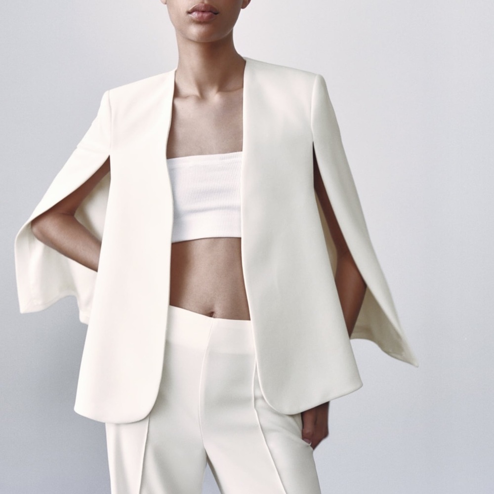 Zara Net Cape White Blazer Jacket Coat - Picture 4 of 10
